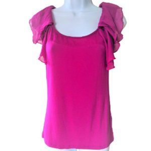 New York & Company Women’s XS Magenta Top with Sheer Draped Shoulder Detail